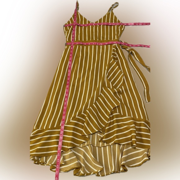 Blu Pepper Striped Mustard Faux Wrap Dress - Picture 6 of 7
